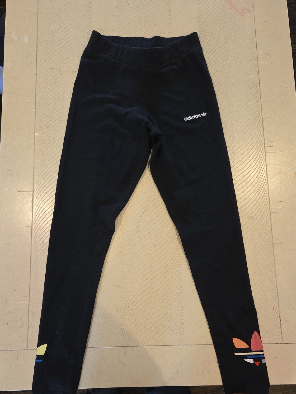 adidas Black Leggings with Multicolor Trefoil Accents